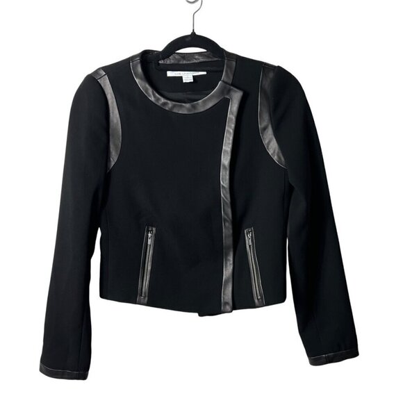 Diane von furstenberg‎ leather Esther black jacket pockets women’s size 4 - Picture 1 of 11
